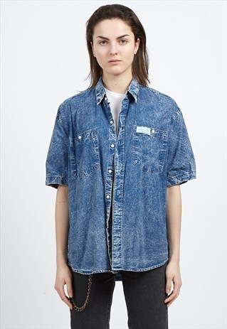 VINTAGE BLUE BENETTON SHORT SLEEVE DENIM SHIRT