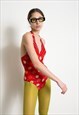 VINTAGE 70S FLORAL PRINT HIPPIE ONE PIECE SWIMSUIT RED