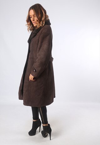 SHEEPSKIN SUEDE LEATHER SHEARLING COAT JACKET UK 14 (53Z)