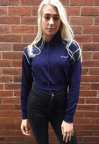 VINTAGE RE-WORKED CROPPED HOODIE SWEATSHIRT JUMPER