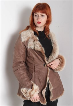 Vintage Arghan Sheepskin Sherpa Lined Leather Jacket Brown
