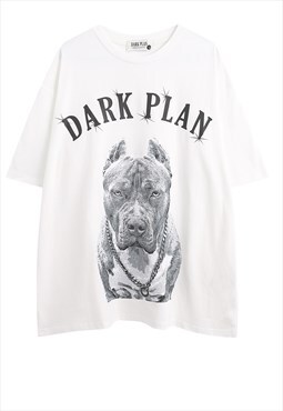 Pitbull t-shirt Dark plan tee retro grunge dog top in white
