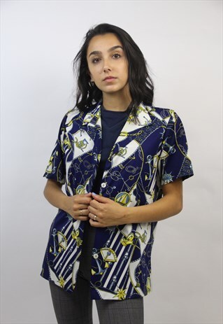 VINTAGE NAUTICAL PRINT BLOUSE