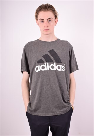 ADIDAS MENS VINTAGE T-SHIRT TOP LARGE GREY 90S