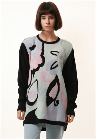80S VINTAGE OVERSIZED MULTI COTTON KNITWEAR JUMPER 1106