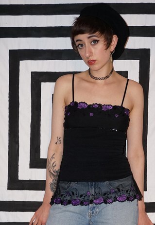 VINTAGE 90'S / Y2K LACE MESH EMBROIDERED TANK TOP