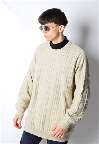VINTAGE 90S BEIGE KNIT DROP SHOULDER JUMPER