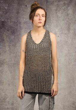 Y2K sleeveless knitted top with V neckline, in boho style