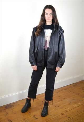 1980S VINTAGE BLACK BIKER LEATHER JACKET
