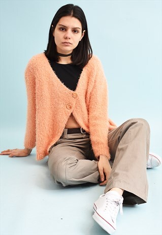 Y2K ASSYMETRIC CUT FLUFFY KNIT CARDIGAN