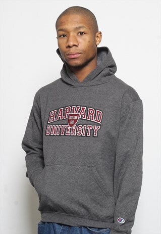 VINTAGE CHAMPION HARVARD UNIVERSITY LOGO HOODIE GREY
