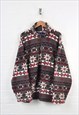 Vintage Fleece 1/4 Zip 80s Aztec Pattern Grey/Red XL