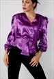 PUFFY SLEEVES VINTAGE BLOUSE 80S PEPLUM TOP FLORAL SATIN 
