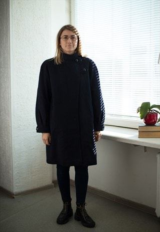 VINTAGE 70'S NAVY BLUE WOOL WINTER COAT