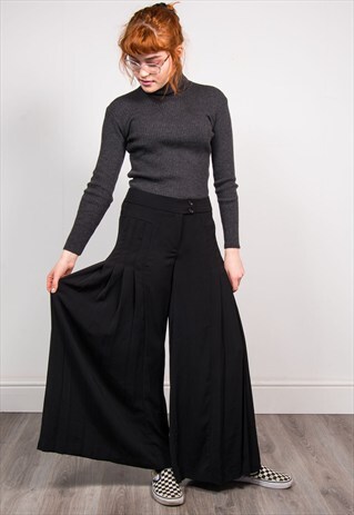 VINTAGE 90'S BLACK WIDE LEG PLEATED HIGH WAIST TROUSERS