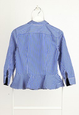 Vintage Blouse Long Sleeve Bottom Flounce Striped Shirt