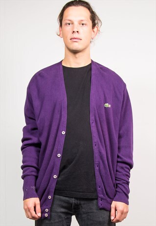 LACOSTE 80'S VINTAGE PURPLE CARDIGAN KNIT JUMPER