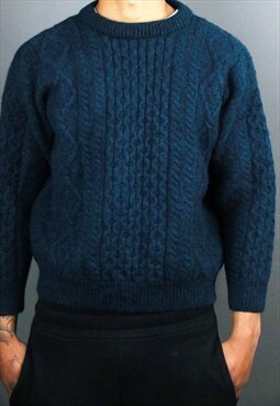 vintage aran blue sweat  knitwear jumper