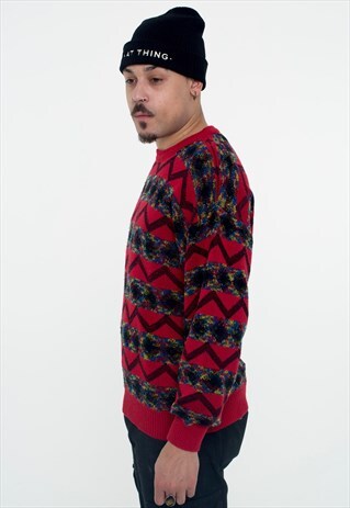 RED PATTERNED JAZZY MEN'S VINTAGE JUMPER