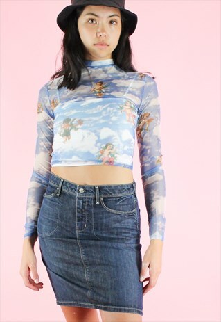 VINTAGE 90S DENIM MINI SKIRT Y2K DARK BLUE WITH POCKETS