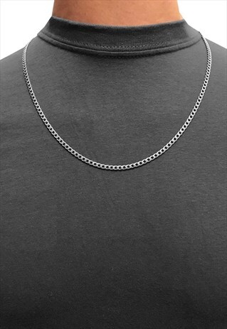 16" 2MM STAINLESS STEEL CURB NECKLACE CHAIN - SILVER