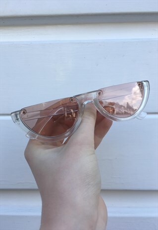 WOMENS VINTAGE STYLE 90S CLEAR BEIGE HALF CUT SUNGLASSES