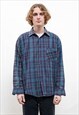 VINTAGE 90S BLUE CHEKERED LONG SLEEVE BUTTON UP SHIRT MEN M