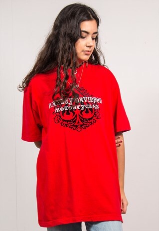 HARLEY-DAVIDSON 90'S RED VELVET PRINT T-SHIRT