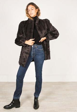 VINTAGE 80S FAUX FUR COAT / R0125