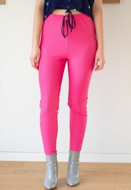 Bright pink ribbed structured vintage leggings