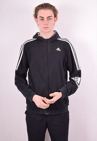 ADIDAS MENS VINTAGE HOODIE JACKET MEDIUM BLACK 90S