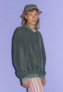 90's Vintage classic silky bomber jacket in sage green