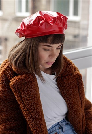 RED LATEX BERET HAT