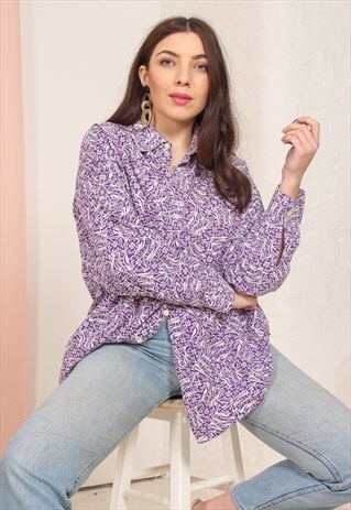 VINTAGE 80S OVERSIZED SHIRT IN ABSTRACT PURPLE PRINT