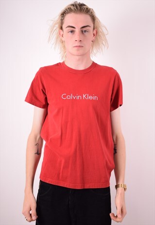 CALVIN KLEIN MENS VINTAGE T-SHIRT TOP SMALL RED 90S