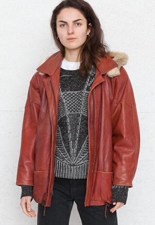 VINTAGE RED LEATHER JACKET COAT