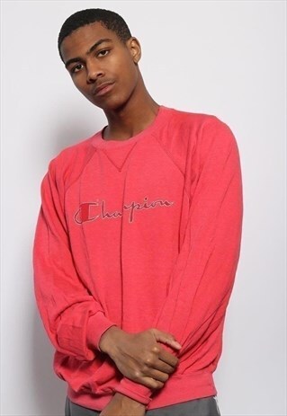 VINTAGE CHAMPION BIG PRINT LOGO SPELLOUT SWEATSHIRT RED