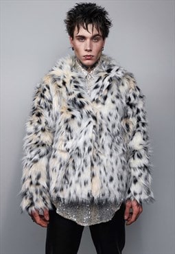 Cropped faux fur jacket fluffy spot print bomber going out