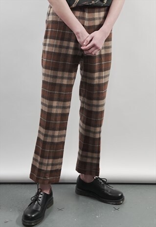 VINTAGE 90'S BROWN TARTAN WOOL TROUSERS