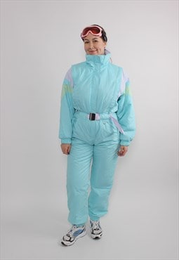 Vintage blue ski suit, 90s one piece ski jumpsuit, women 