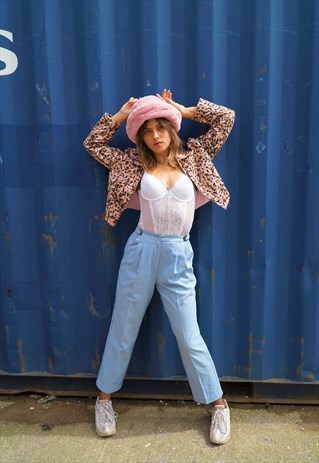 VINTAGE 80'S BABY BLUE HIGH WAISTED CIGARETTE TROUSERS