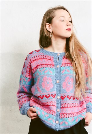 VINTAGE 90S WOMEN'S CUTE PATTERNED CARDIGAN