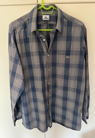 Vintage LACOSTE Gray and Blue Checked Shirt. Made in France