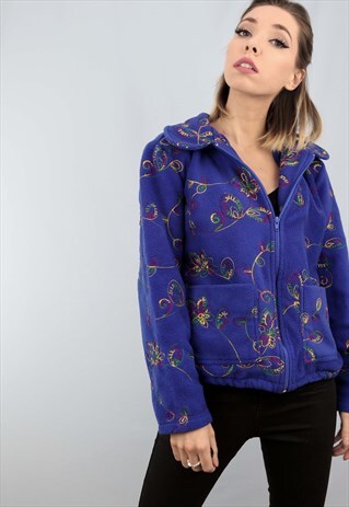 VINTAGE 90S OVERSIZED ZIP UP FLEECE PATTERNED EMBROIDERED