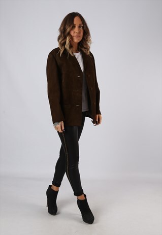 SUEDE LEATHER FITTED JACKET SHORT VINTAGE UK 12 - 14 (BJCH)