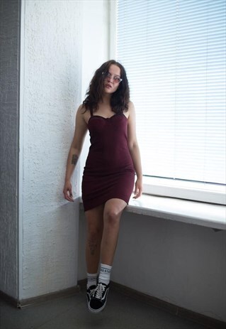 VINTAGE 70'S MINI BURGUNDY RED SLEEVELESS DRESS