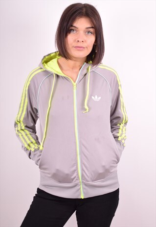 ADIDAS WOMENS VINTAGE HOODIE JACKET LARGE GREY 90S
