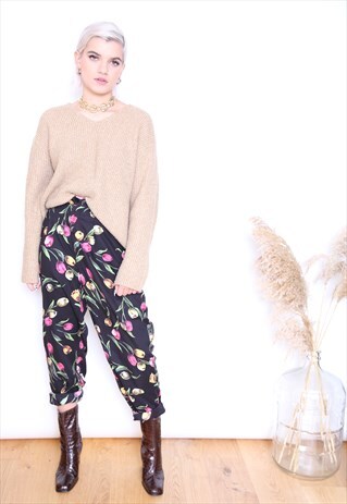 VINTAGE 90S MULTICOLOURED TULIP PRINT STRAIGHT TROUSERS