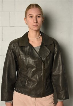 Vintage 80s brown cropped punk leather biker jacket