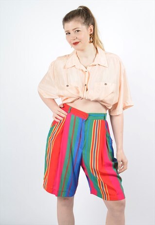 VINTAGE 80S HIGH WAIST SHORTS IN BRIGHT STRIPE